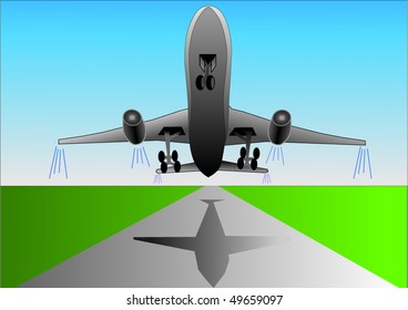 Vector Illustration Of Airplane Or Airbus Plane That Take Off From The Runway
