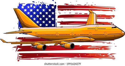 vector illustration of airplane with american flag