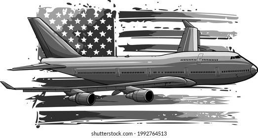 ilustración vectorial del avión con bandera estadounidense