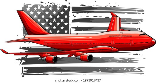 vector illustration of airplane with american flag