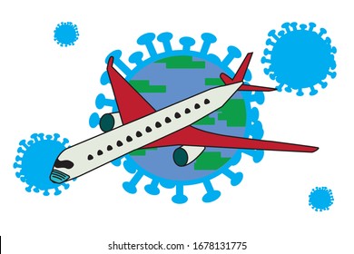 Vector illustration of airplane and aviation business is in crisis.The effect of covid-19 covid19 coronavirus to airlines business.The effect of covid-19 covid19 coronavirus to airlines industry .