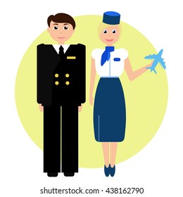 vector illustration of an airplane captain and stewardess