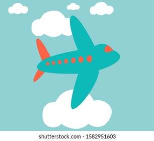 vector illustration of an airplane in the clouds.