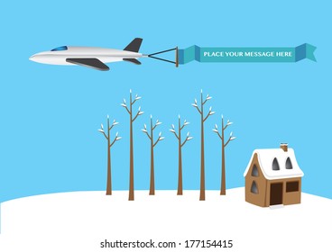 Vector illustration of a airplane with colored flying banner.