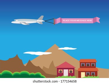 Vector illustration of a airplane with colored flying banner.