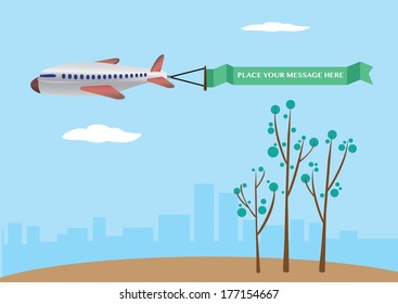Vector illustration of a airplane with colored flying banner.