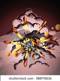 Vector illustration of an airplane coming into the attack