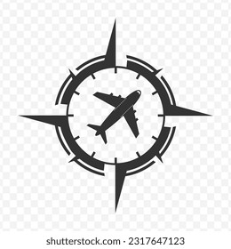 Vector illustration of airplane compass icon in dark color and transparent background(PNG).