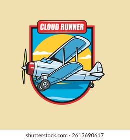 Vector Illustration of Airplane with Cute Illustration Available for Logo Badge