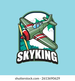 Vector Illustration of Airplane with Cute Illustration Available for Logo Badge