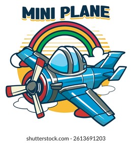 Vector Illustration of Airplane with Cute Illustration Available for Tshirt Design