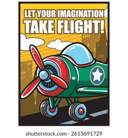 Vector Illustration of Airplane with Cute Illustration Available for Poster