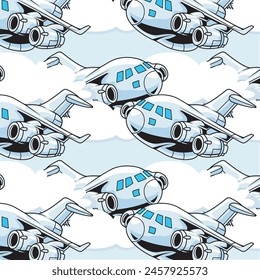 Vector Illustration of Airplane with Cute Cartoon Illustration Available for Pattern