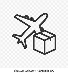 Vector illustration of airplane delivery icon in dark color and transparent background(png).