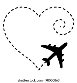 Vector Illustration of Airplane Drawing a Heart Shape in The Sky