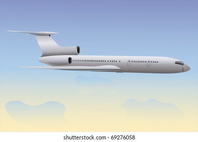 Ilustración vectorial de las moscas de avión bajo el cielo
