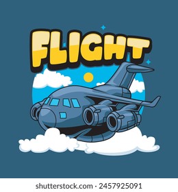Vector Illustration of Airplane with FLIGHT words with Cute Cartoon Illustration Available for Plane Badge