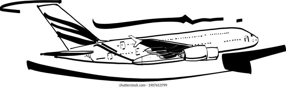 The vector illustration of the airplane flying