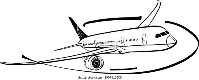 The vector illustration of the airplane flying