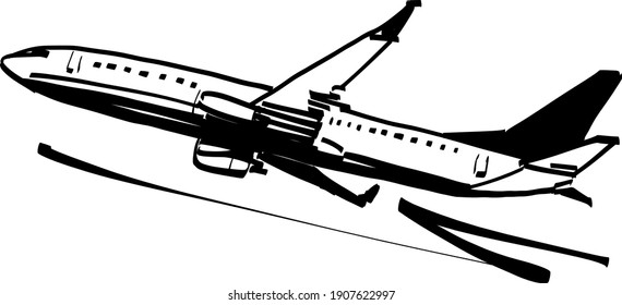 The vector illustration of the airplane flying