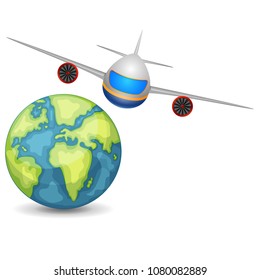 vector illustration of Airplane flying around the world