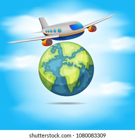 vector illustration of Airplane flying around the world