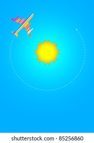 Vector Illustration of Airplane Flying Around The Sun