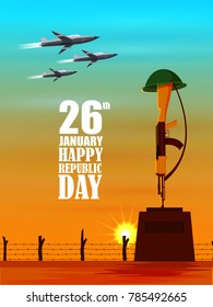 vector illustration of airplane flying on 26 January Republic Day of India