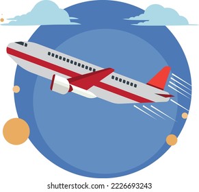 Vector Illustration of an Airplane Flying Over the Clouds. For Banner Design, Greeting Card, etc