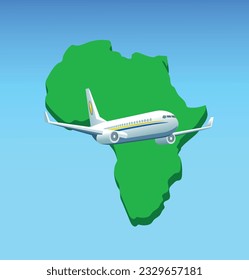 Vector illustration of an airplane flying over the African continent