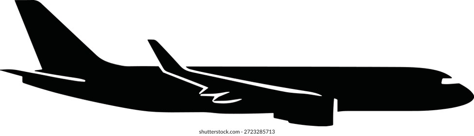Ilustración vectorial del icono del avión con la silueta del vuelo, transporte del viaje, vehículo de la aviación, jet aeronave, y símbolo de la movilidad aérea