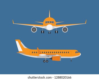 Vector illustration of airplane isolated on blue background 