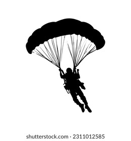 Vector illustration. Airplane jump. Skydiver silhouette. Flight in the air.