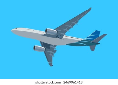 Ilustración vectorial del avión sobre fondo azul