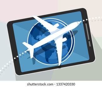 Vector illustration of an airplane on a tablet