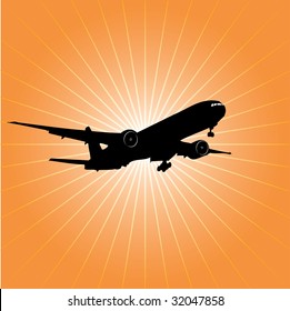 vector illustration of the airplane over the sun