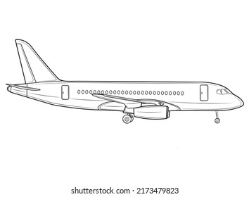 Vector illustration of an airplane in profile in isolate on a white background. Passenger plane. Traveling.