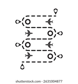 Ilustración vectorial de la ruta del avión y la silueta de la línea de tiempo