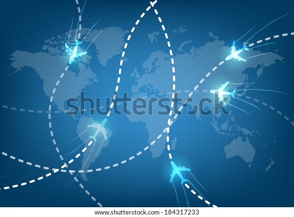 Vector Illustration Airplane Routes Map Stock Vector (Royalty Free ...