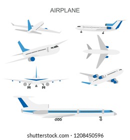 Vector illustration of airplane set on white background