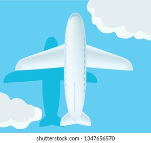 Vector illustration of airplane up in sky with clouds