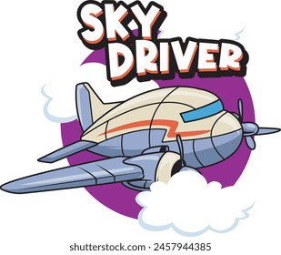 Vector Illustration of Airplane with SKY DRIVER words with Cute Cartoon Illustration Available for Plane Badge