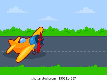 Vector illustration of airplane taking off from the air strip 