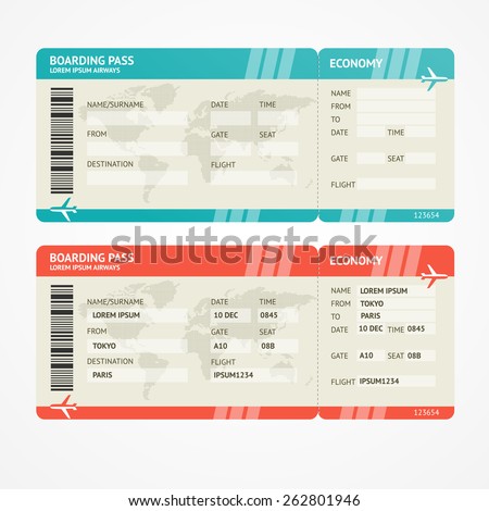 Vector illustration airplane tickets. Travel concept. Isolated on white. Enjoy your holiday.