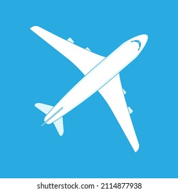 Vector illustration of an airplane top view on a blue background. Aviation holiday poster