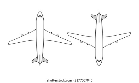 Vector illustration of an airplane top view on a white background. Aviation holiday poster