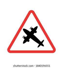 Vector illustration of an airplane training zone sign on a red triangle.
