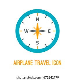Vector illustration of airplane travel in thin lined style with isolated navigation compass. Can be used as logo or element of your design for travel agency.
