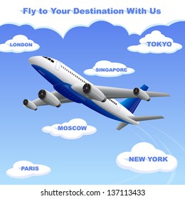 vector illustration of airplane traveling to your destination