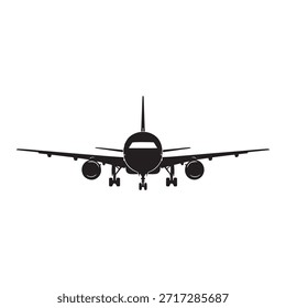 Ilustración vectorial de un avión visto desde el frente, que simboliza los viajes aéreos y la aviación. Este diseño limpio y dibujado a mano es perfecto para su uso en proyectos relacionados con viajes, marcas de aerolíneas y gráficos de temática aeronáutica